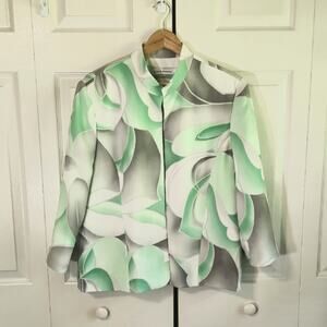 Alfred Dunner Mint Green Gray & White Blazer Jacket Size 18P Abstract Colorful‎